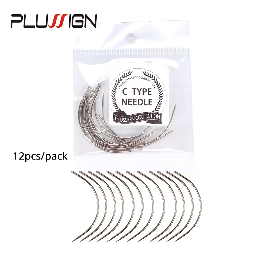 Plussign 12 pièces/lot aiguilles incurvées en acier inoxydable Type C perruque faisant des aiguilles