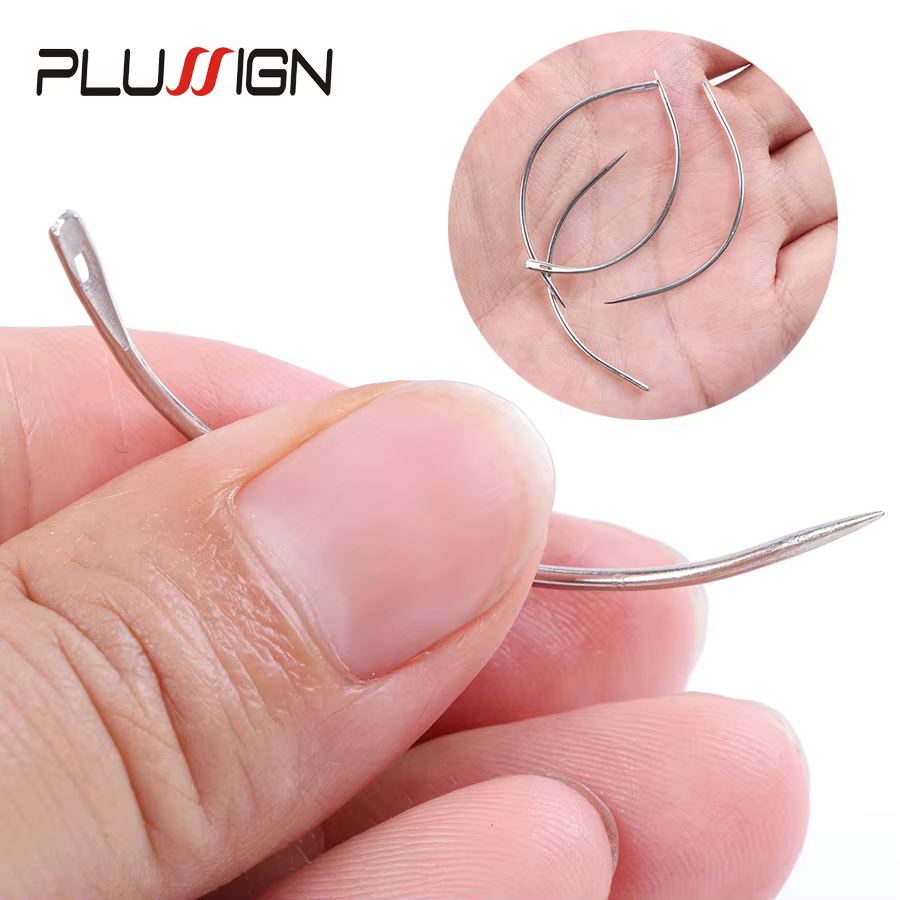 Plussign 12 pièces/lot aiguilles incurvées en acier inoxydable Type C perruque faisant des aiguilles