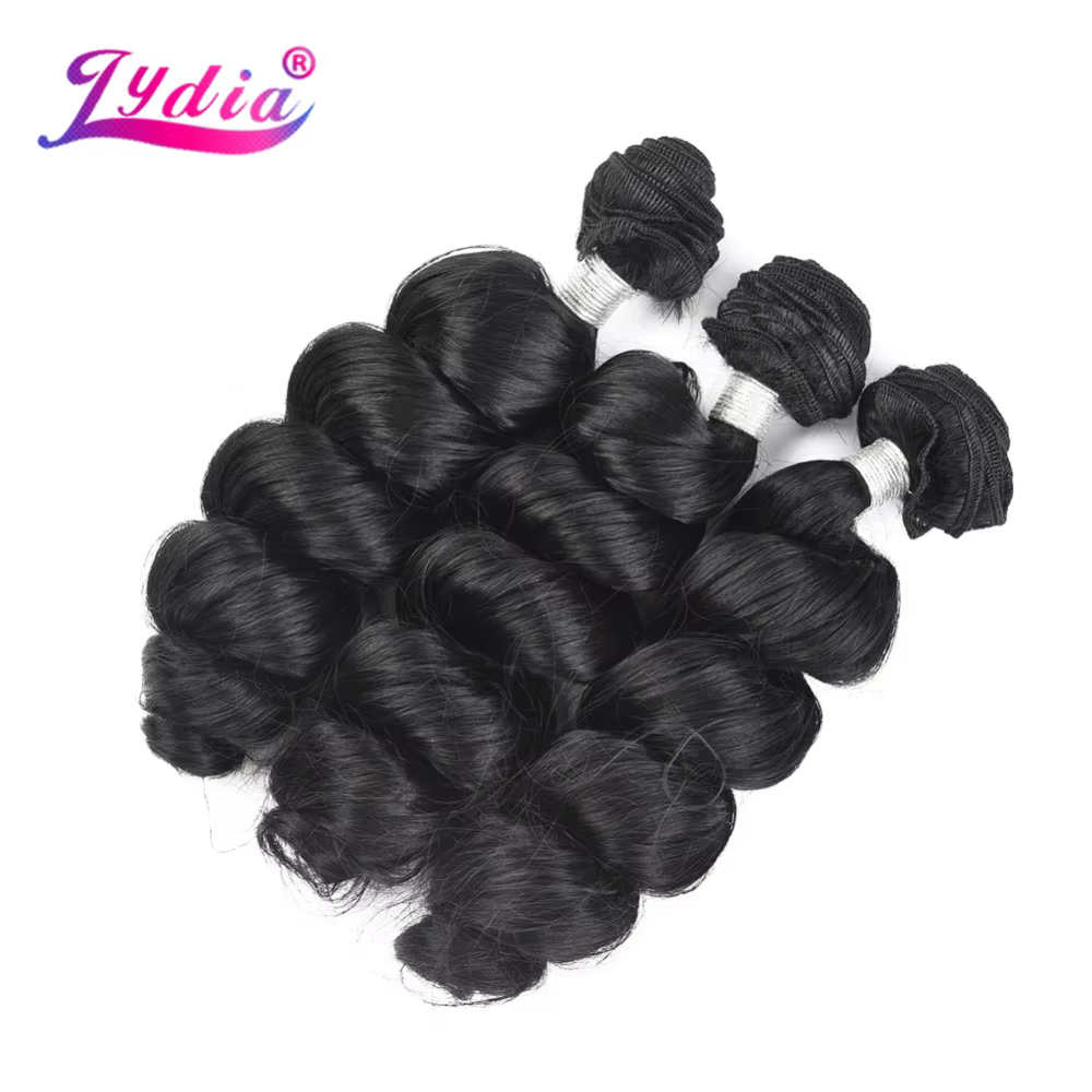 Lydia-Extensions capillaires synthétiques ondulées, tissage capillaire, 1B #, 18-30 pouces, 110g par