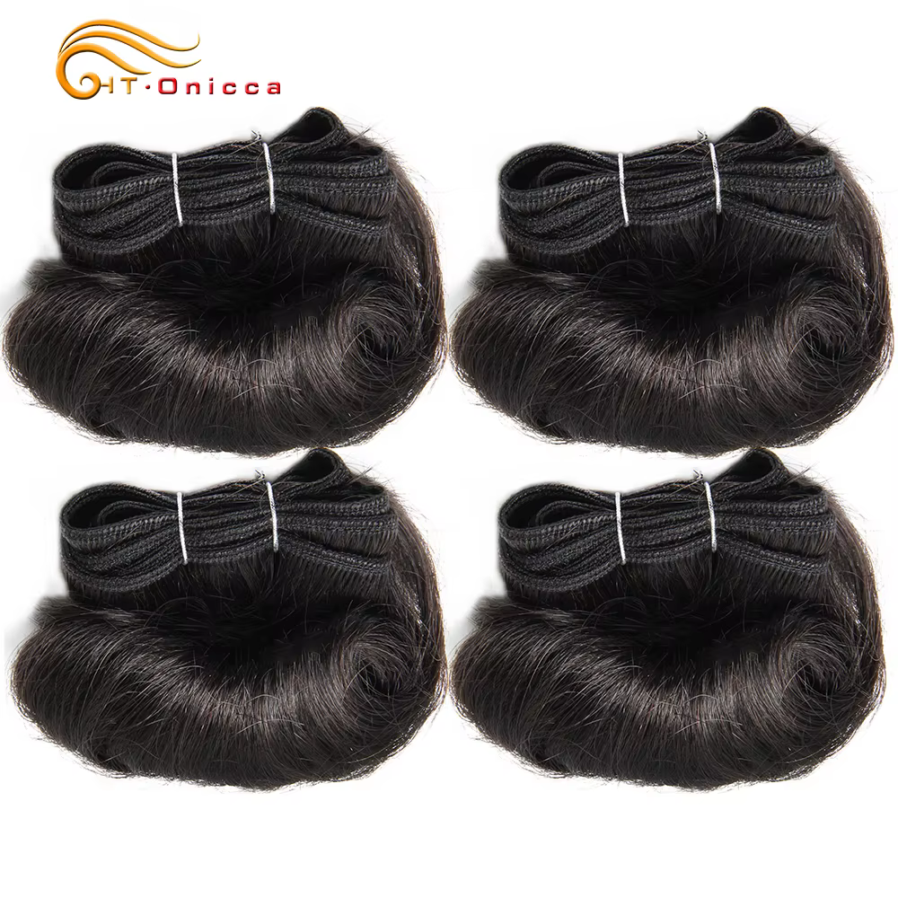 Bundles de tissage de cheveux humains bouclés indiens, produits de cheveux courts, faisceaux ondulés