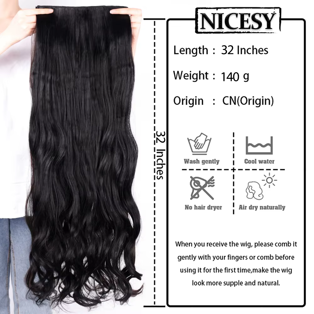 NICESY synthétique longue ondulée 5 Clips Extensions de cheveux 22 pouces/32 pouces pince sur Extens