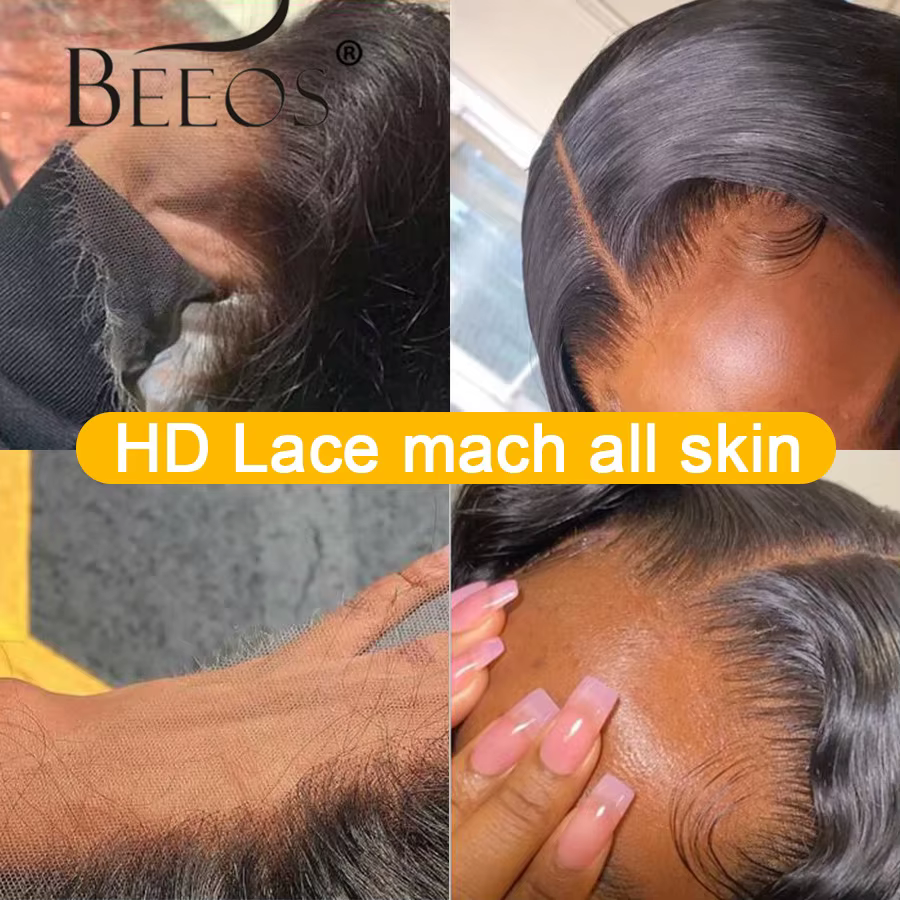 Beeos-Perruque Lace Closure Remy Naturelle Lisse, Cheveux de Bébé, Peau Fondue, HD, 5x5