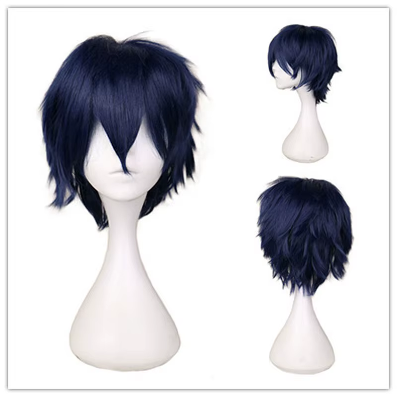 Perruque Synthétique Courte Noire, Blanche, Violette, Rouge, Bleue, Cheveux de Cosplay, Perruques en
