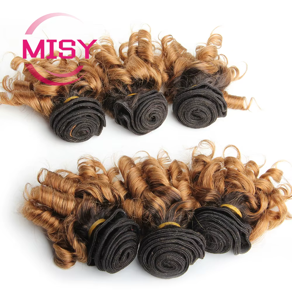 Tissage en lot brésilien naturel Remy bouclé ombré pour femme, extension de cheveux, 6 pièces, 200 g