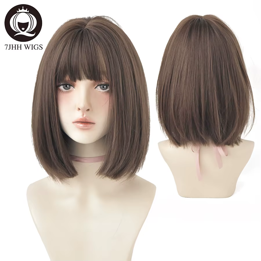 7JHH perruques noir court Bob perruque pour fille usage quotidien perruque synthétique nouveau Style