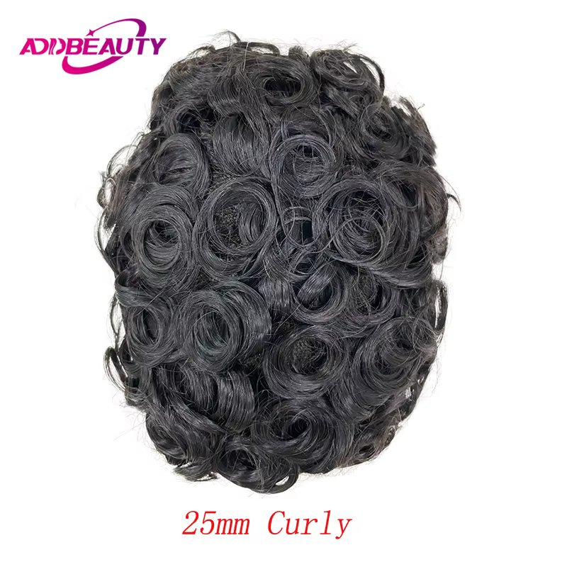 Hommes toupet Fine Mono NPU humain naturel postiche vague droite perruques de cheveux humains 25mm C