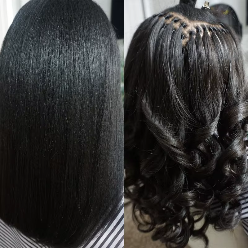 Mèches Brésiliennes Naturelles Noires, Cheveux Crépus Lisses, Yaki Clair, Microlinks, pour Femme