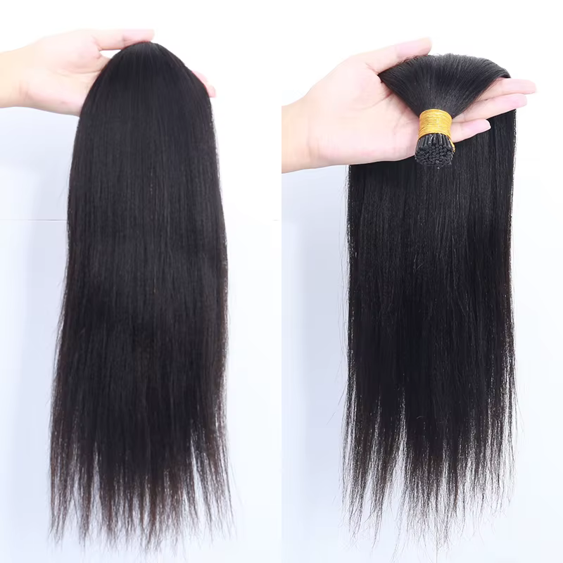 Mèches Brésiliennes Naturelles Noires, Cheveux Crépus Lisses, Yaki Clair, Microlinks, pour Femme