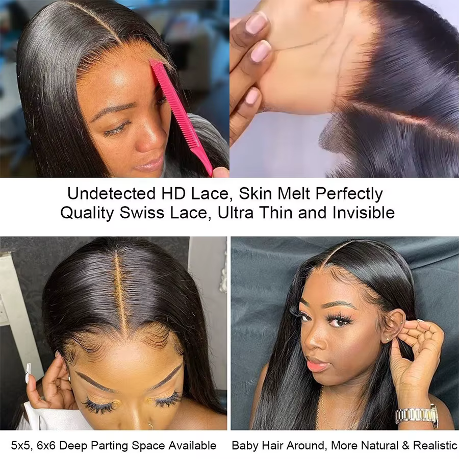 Bundles de cheveux raides en os de 32 pouces avec HD Lace Frontal Melt Skins Extension de cheveux hu
