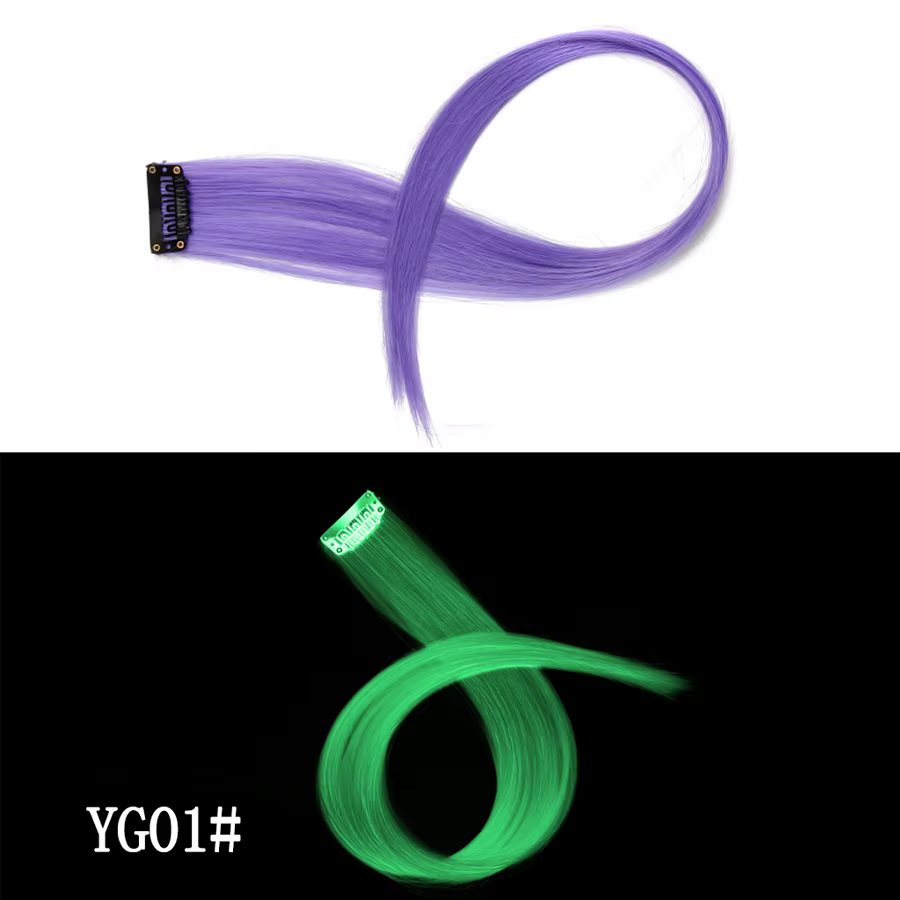 Extensions capillaires synthétiques qui brillent dans la nuit, postiches colorées lumineuses, pinces