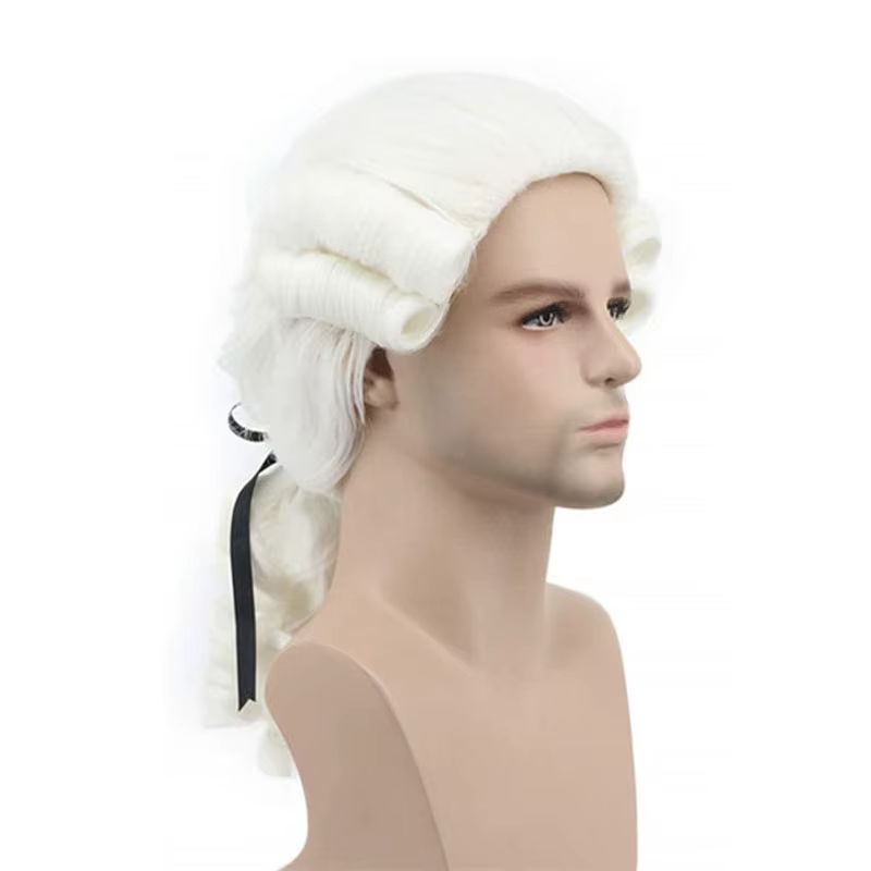 Gris blanc noir avocat juge baroque bouclés mâle Costume perruques de luxe historique Halloween long