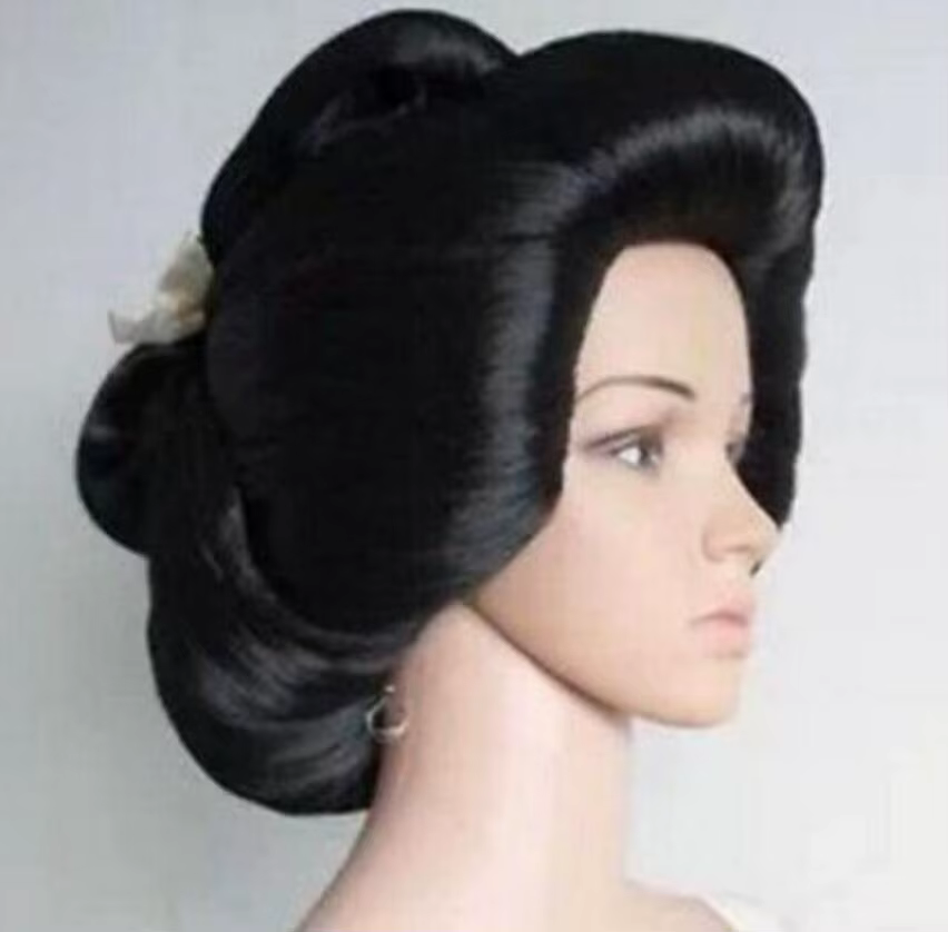 Perruque de Bijoux, Nouveau Perruque Geisha Flaxen synthétique noire japonaise, cheveux 03/Cosplay