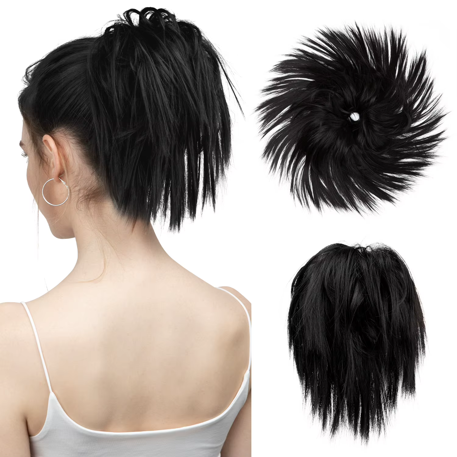 Faux cheveux synthétiques, Chignon décoiffé, bande élastique Flexible, chouchou bouclé, Extension sy