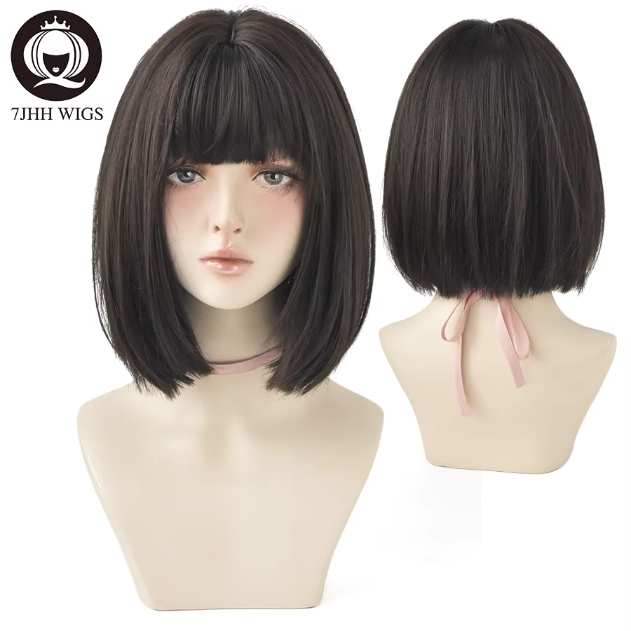 7JHH perruques noir court Bob perruque pour fille usage quotidien perruque synthétique nouveau Style