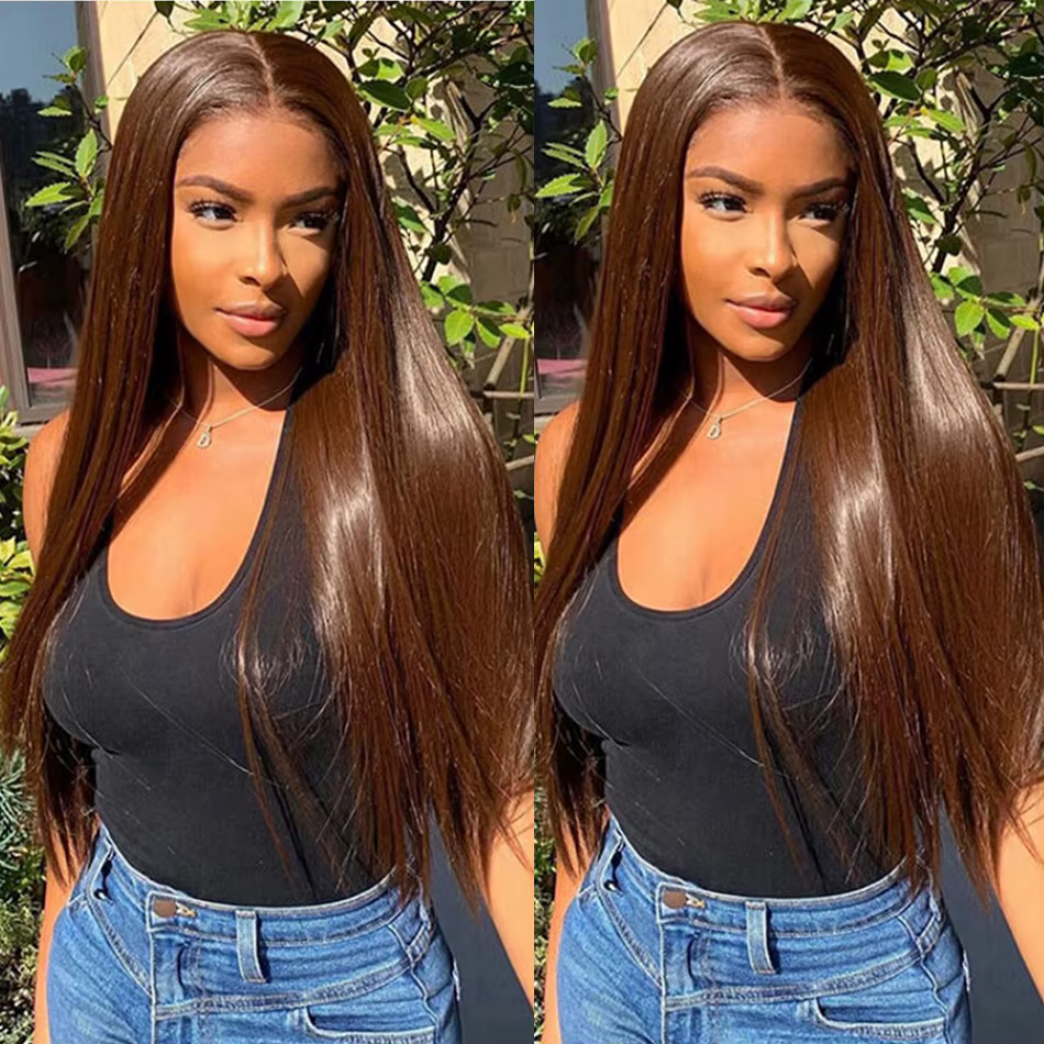 Perruques de cheveux humains avant de dentelle 13x4 HD de couleur brun chocolat de qualité supérieur