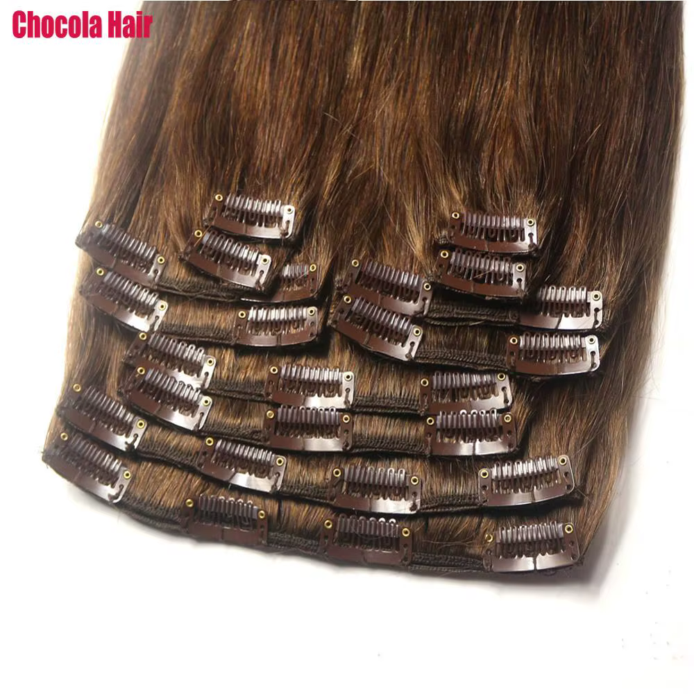 Chocola Clip en 100% Extensions de cheveux humains brésiliens Remy pleine tête 16 "-28" 12 pièces en