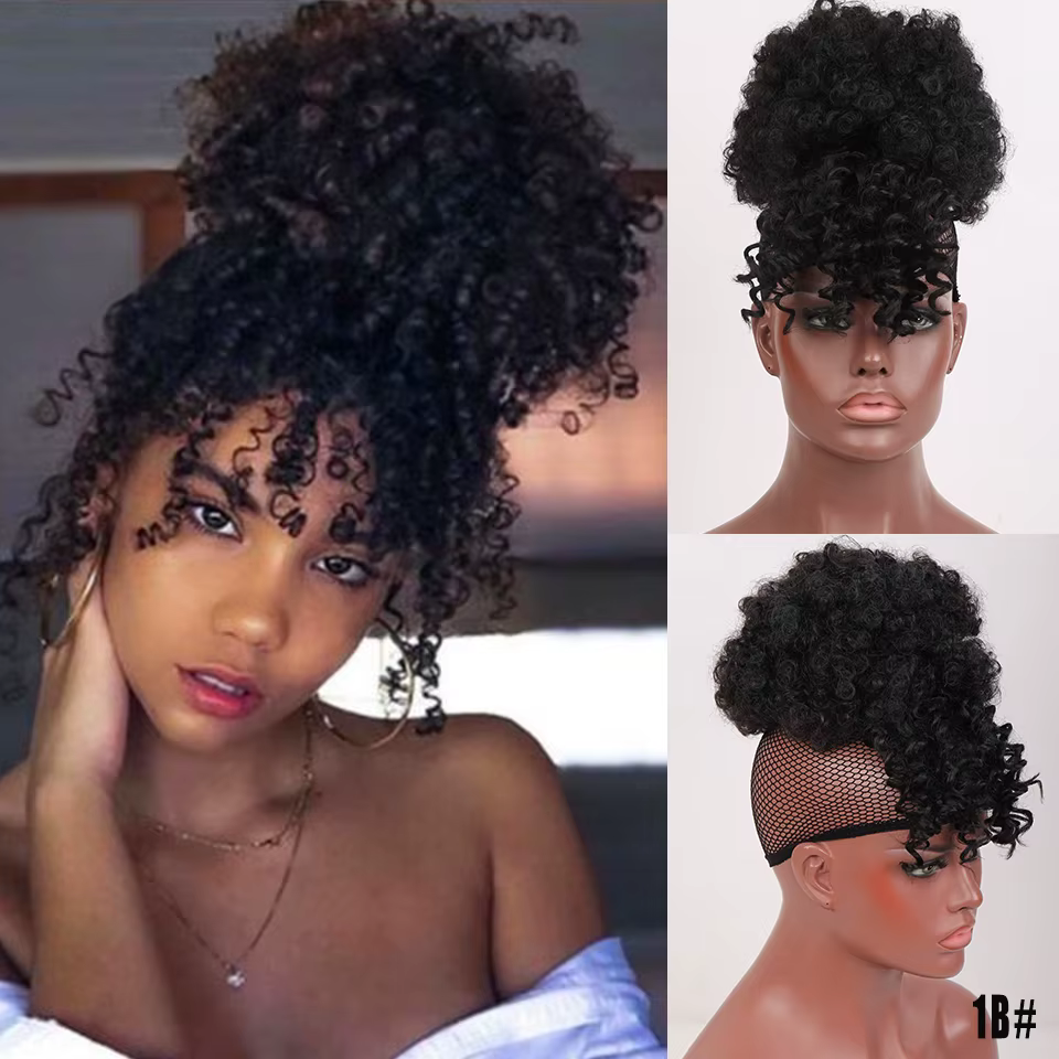 LUPU-Postiche chignon synthétique pour femmes noires, faux cheveux, chignon afro, chouchous avec fra