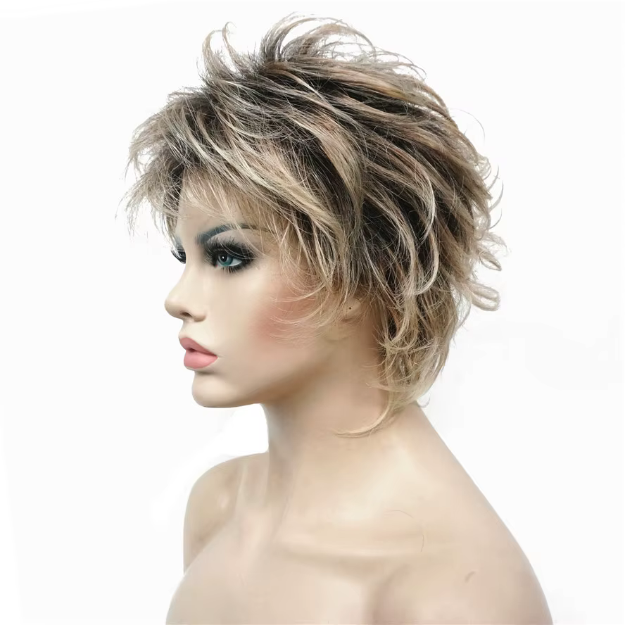 Perruques synthétiques pour femmes, cheveux courts et lisses avec couches, coupe Pixie, blondes et n