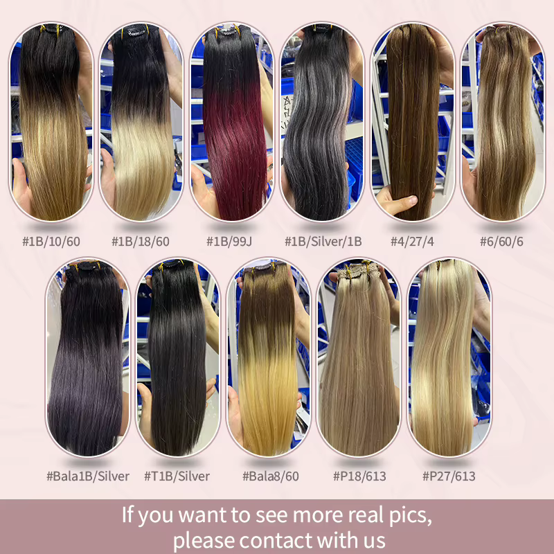 Ueget-Extensions de cheveux à clipser, Balayage argenté, Vrai Huamn, Cheveux naturels Remy, Tête com