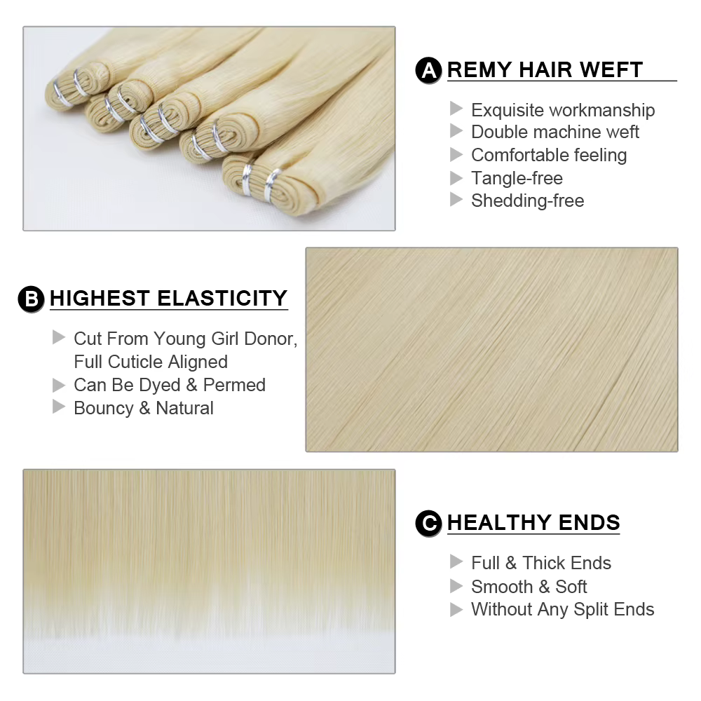Fée Remy cheveux réel européen droit cheveux humains armure faisceaux 16-24 pouces platine blond Rem