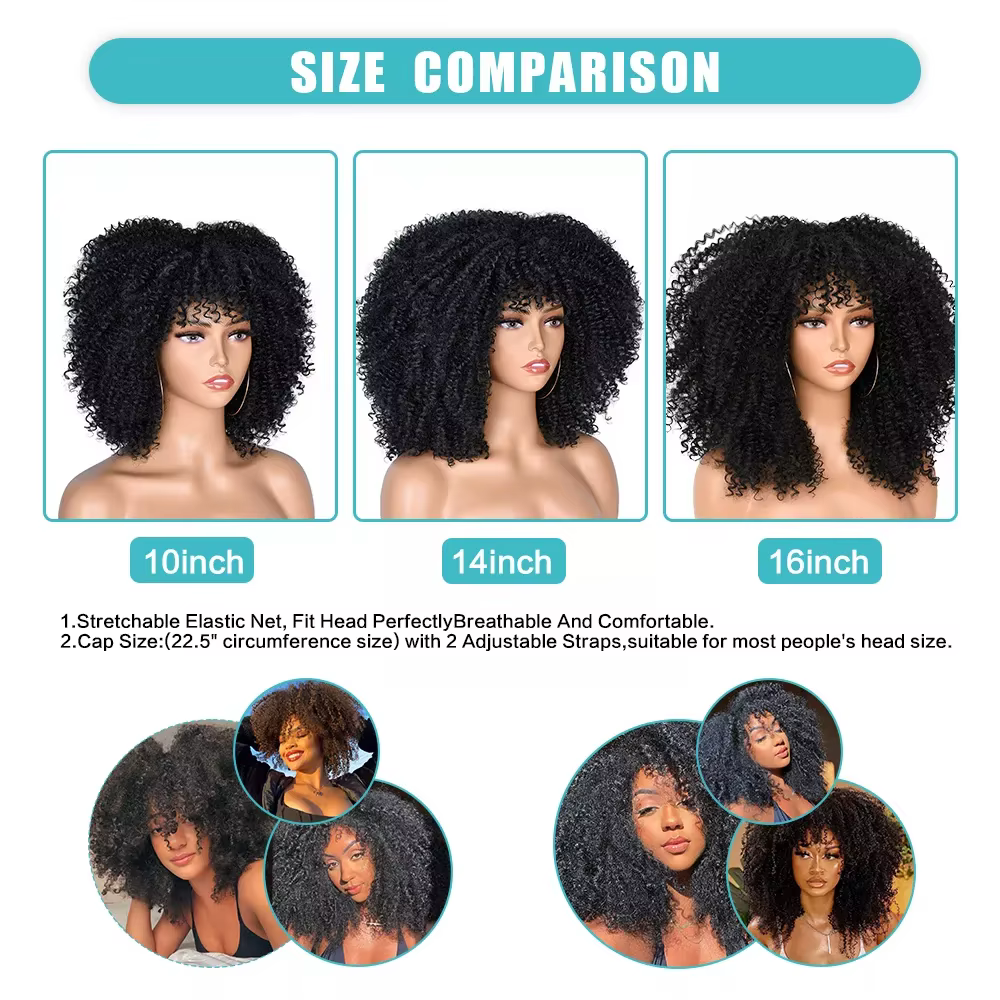 Perruques courtes Afro cheveux crépus bouclés perruques avec frange pour les femmes noires Cosplay L