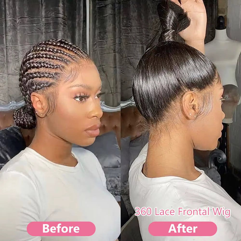 Perruque Lace Frontal Wig 360 naturelle brésilienne lisse, cheveux lisses, 13x6, Transparent, pre-pl
