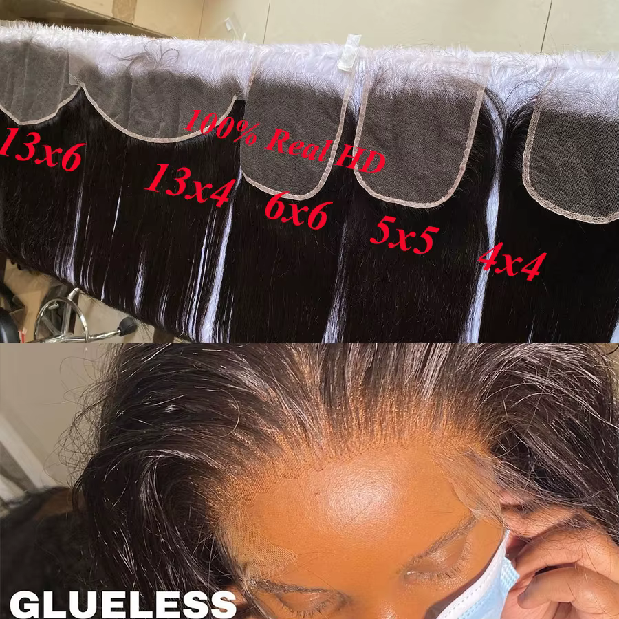 Beeos-Perruque Lace Closure Remy Naturelle Lisse, Cheveux de Bébé, Peau Fondue, HD, 5x5