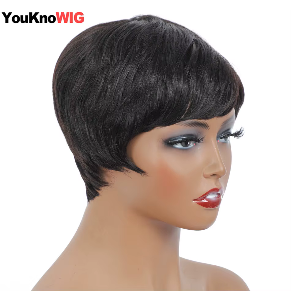 Perruque courte coupe pixie en cheveux humains pour femmes, perruques fabriquées à la machine avec f