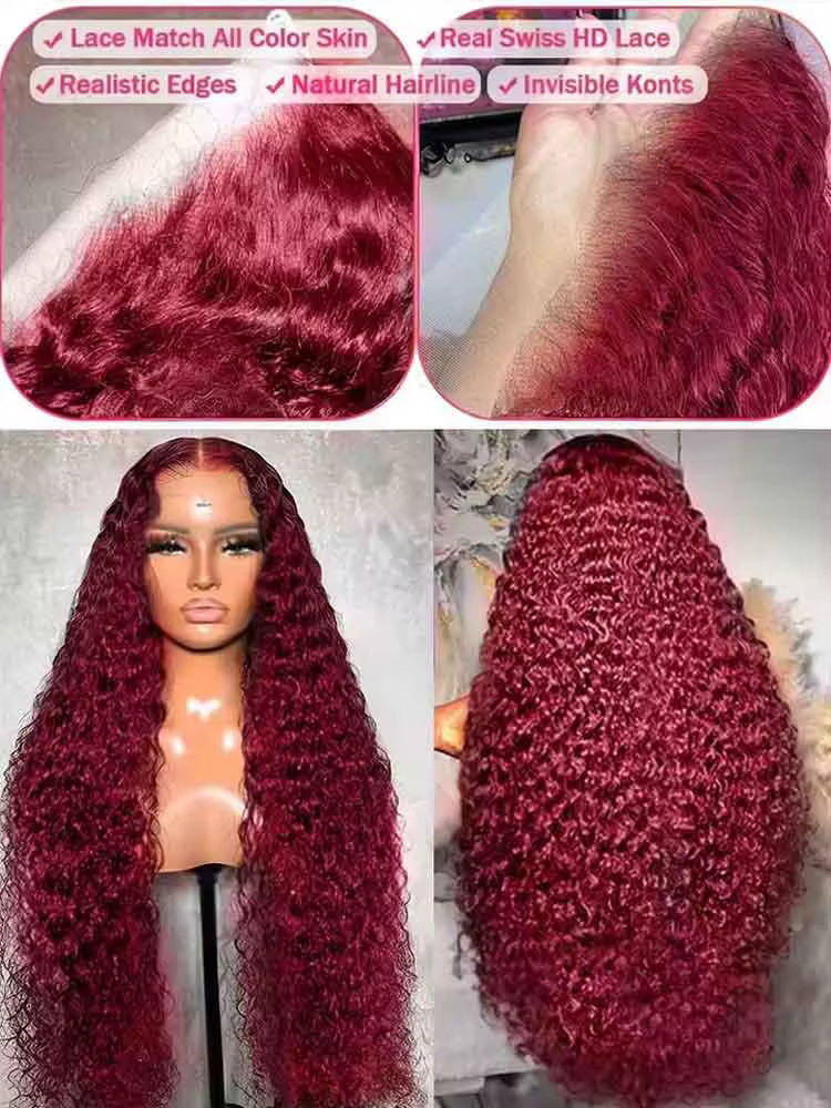 99J bordeaux 250 densité 13x4 HD dentelle avant perruques cheveux humains vin rouge 30 pouces vague 