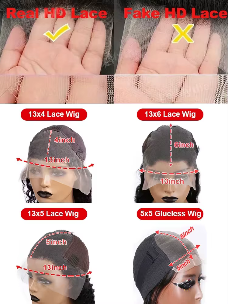 40 46 pouces vague profonde 13x6 13x4 Hd dentelle avant perruque de cheveux humains 250 densité eau