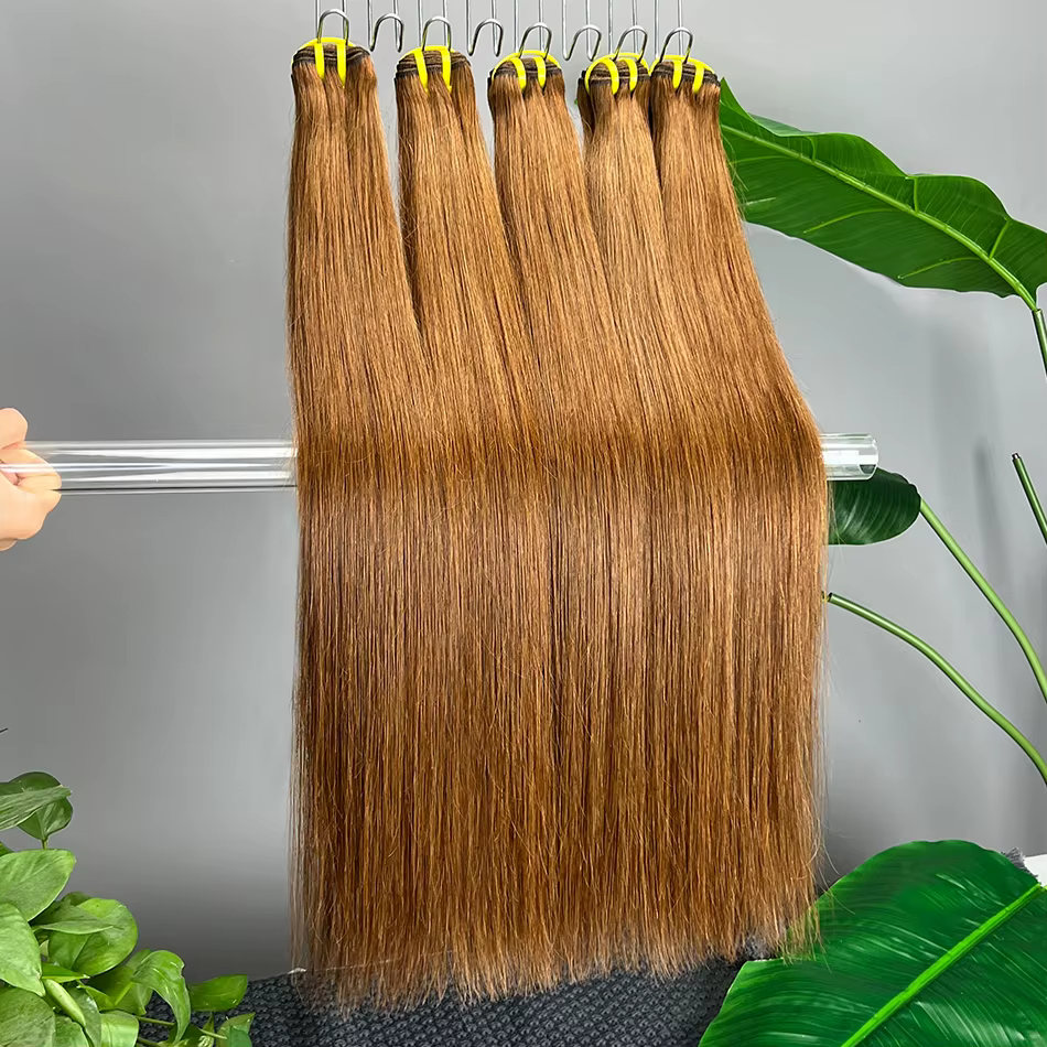 # 4 paquets de cheveux humains lisses de couleur brun foncé, double trame, 100% cheveux vietnamiens,
