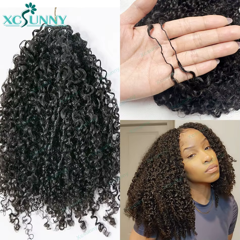 K ​ Inky bouclés Crochet Extensions de cheveux humains Afro crépus pré-séparés sans noeuds Crochet c