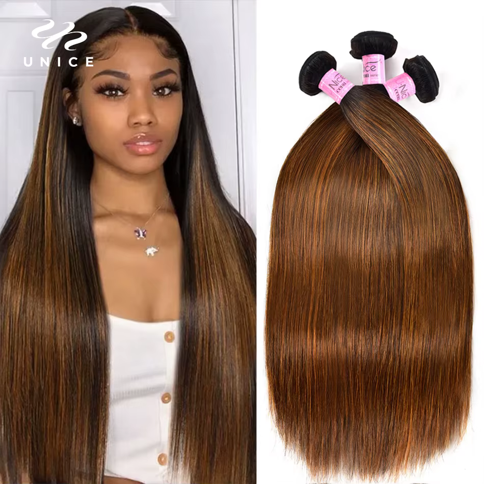 UNice Balayage Highlight Straight Bundles 1 ou 3 pièces/lot, extensions de cheveux 100% naturels pré
