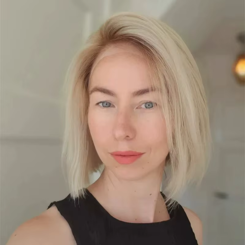 Perruque Bob Lace Frontal Wig synthétique courte et lisse, blond platine ombré, perruque Lace Fronta