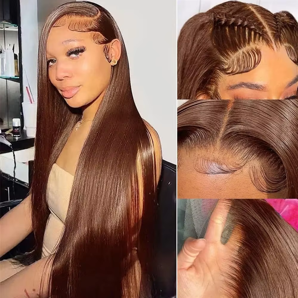 40 pouces chocolat brun droite dentelle frontale perruques 250 densité droite perruques de cheveux h