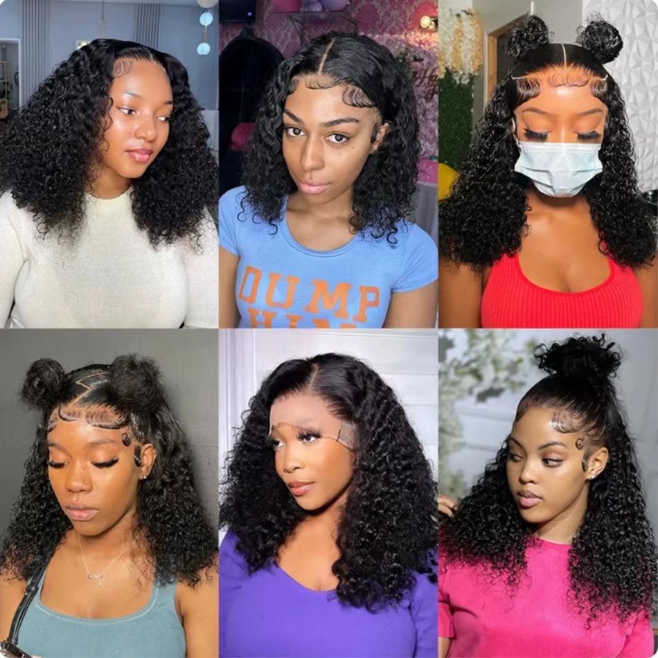 Perruques Courtes Bob Bouclées Effet Mouillé 13x4 Lace Front Cheveux Humains Brésiliens Deep Wave 13