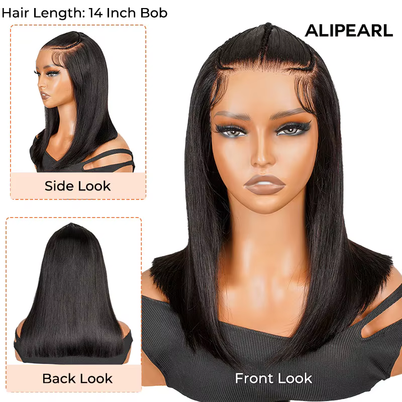 Alipearl-Perruque en dentelle pré-tressée, perruque pré-coupée, cheveux demi-haut et queue de cheval