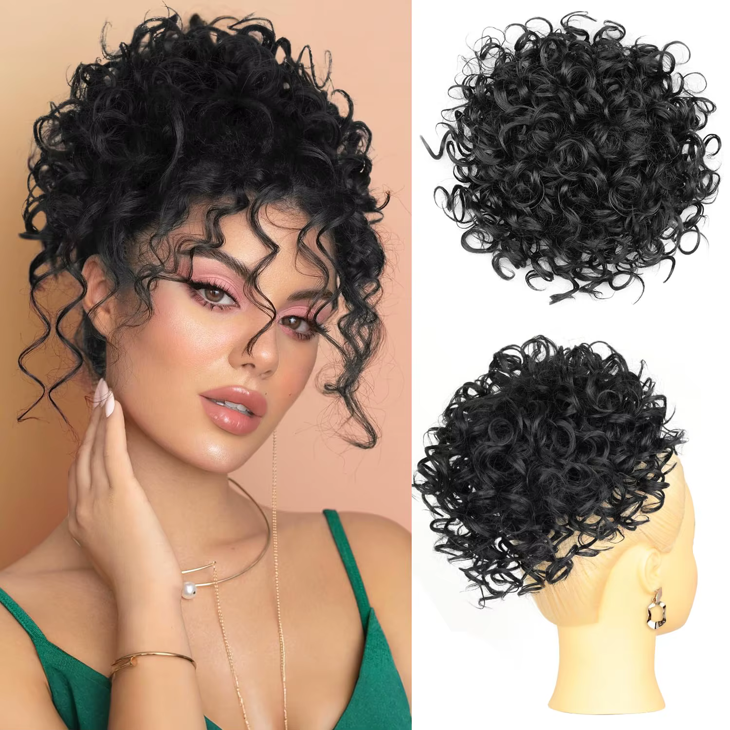 Chignon désordonné pour femme, extension de cheveux synthétiques bouclés de 10 pouces, queue de chev
