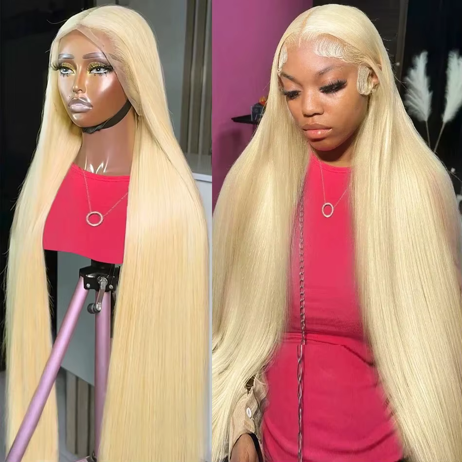 Sophia-Perruque Lace Front Wig Naturelle Cheveux Lisses, Blond, 13x6 HD, 30 Pouces, 613 de Densité