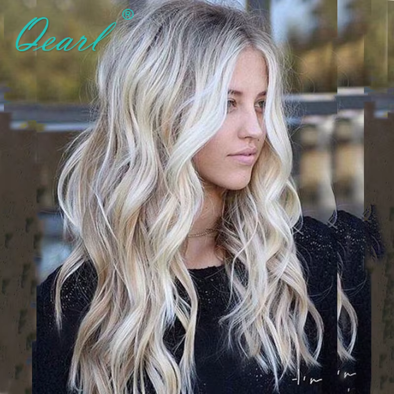 Qearl-Perruque de Cheveux Humains Naturels, Brun Clair, Mèches Blondes Agaçantes, Full Lace, Ultravi