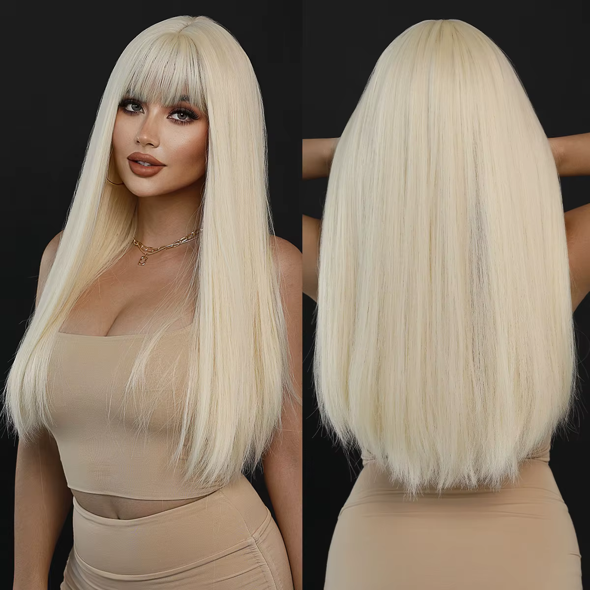 Perruque synthétique longue et lisse Blonde claire pour femmes, perruques superposées brunes à refle