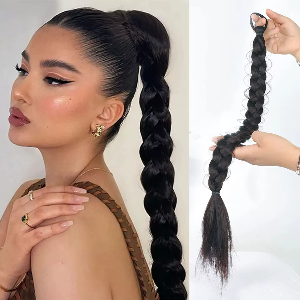 Extension de cheveux queue de cheval tressée synthétique avec élastique, tresses de boxe pour femmes