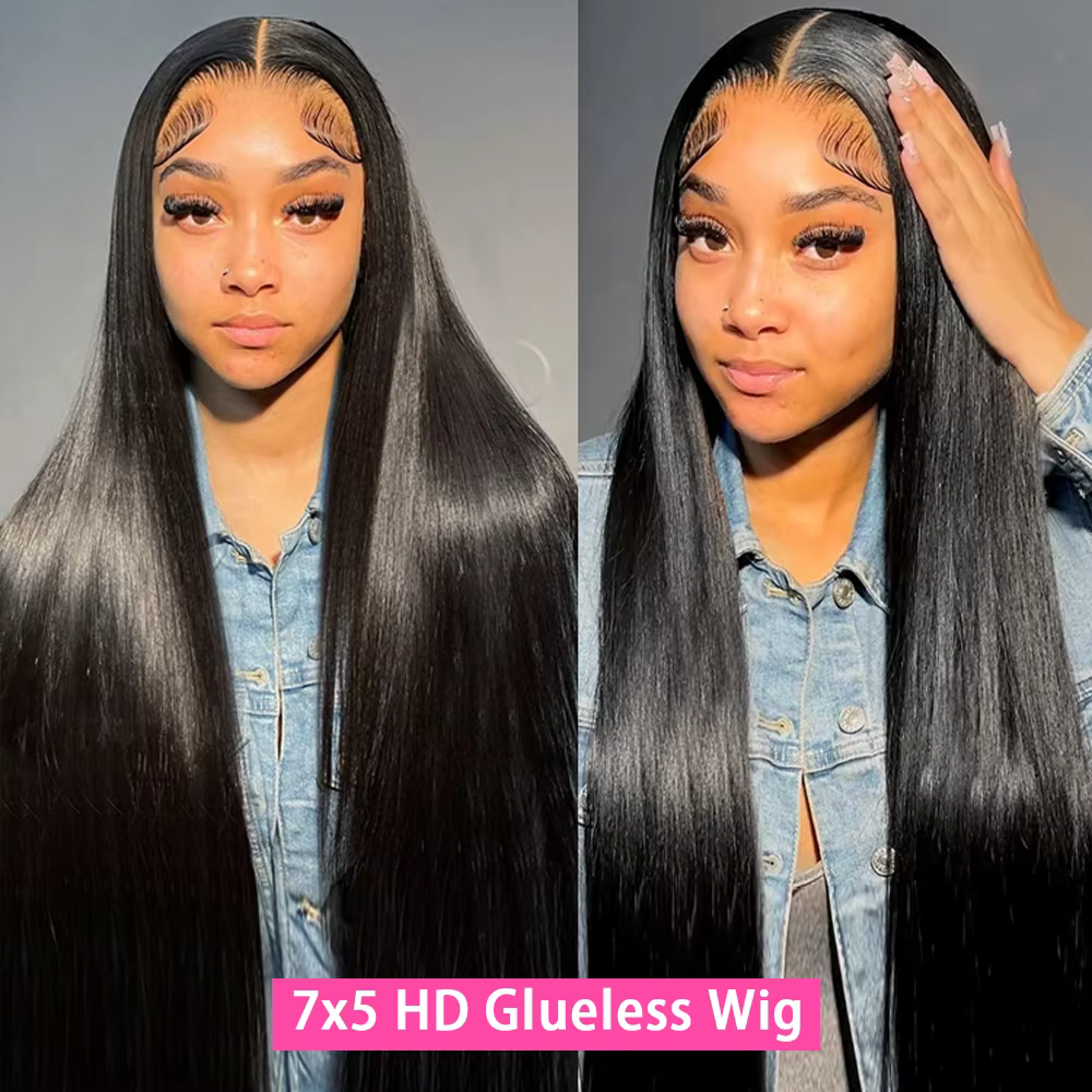 Wear Go sans colle dentelle avant perruques de cheveux humains droite 7x5 HD dentelle frontale perru