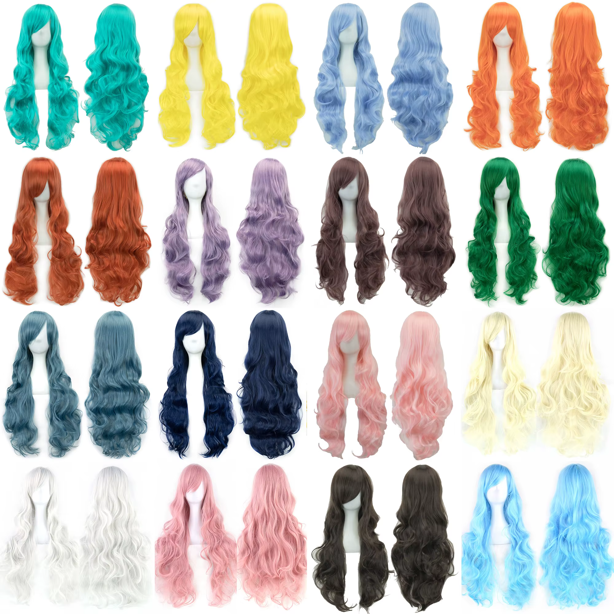 Soowee cheveux synthétiques longs bouclés perruque verte postiche rose noir fête cheveux Cosplay per