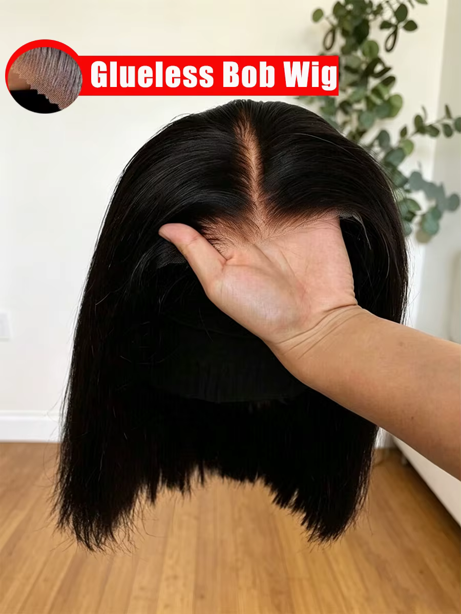 Perruque courte bob sans colle 13x4 HD Lace, couleur naturelle, cheveux humains raides mélangés, pré