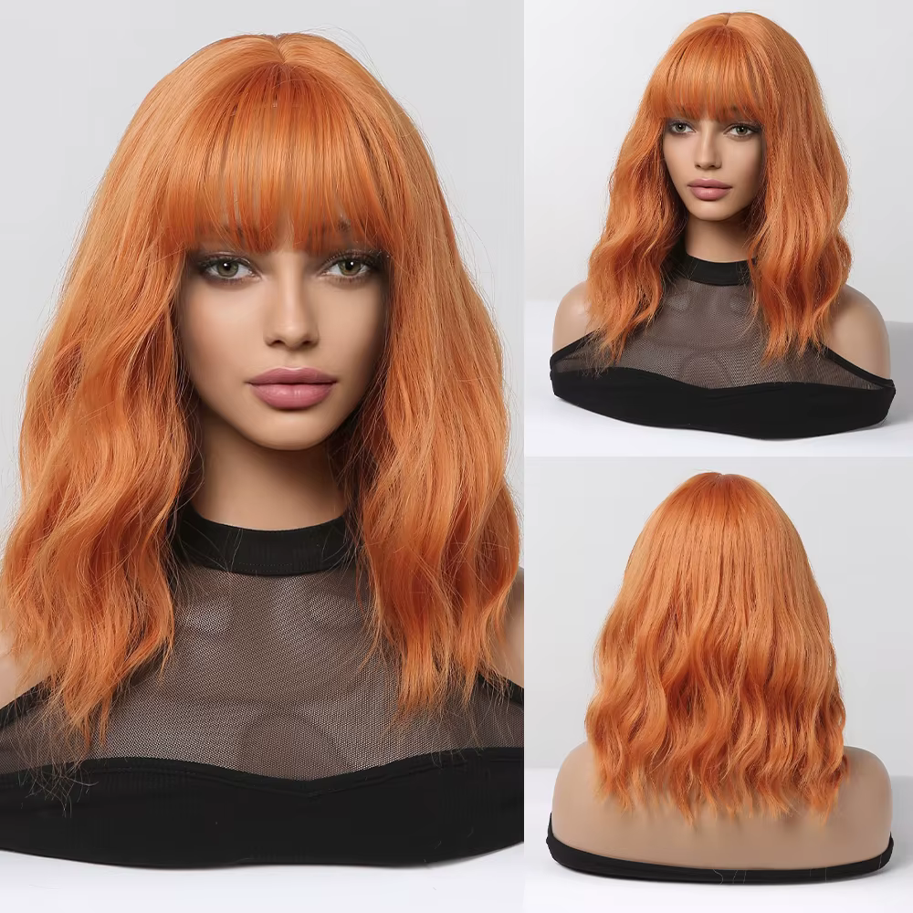 EASIHAIR – perruques synthétiques ondulées blondes avec frange, cheveux naturels de longueur moyenne