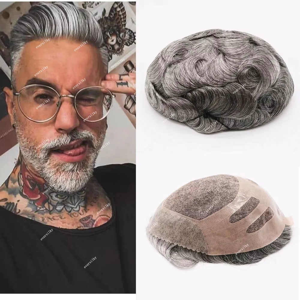 Durable NPU Bond 100% cheveux humains hommes nouvelle toupet Fine Mono Base avec PU gris prothèse na