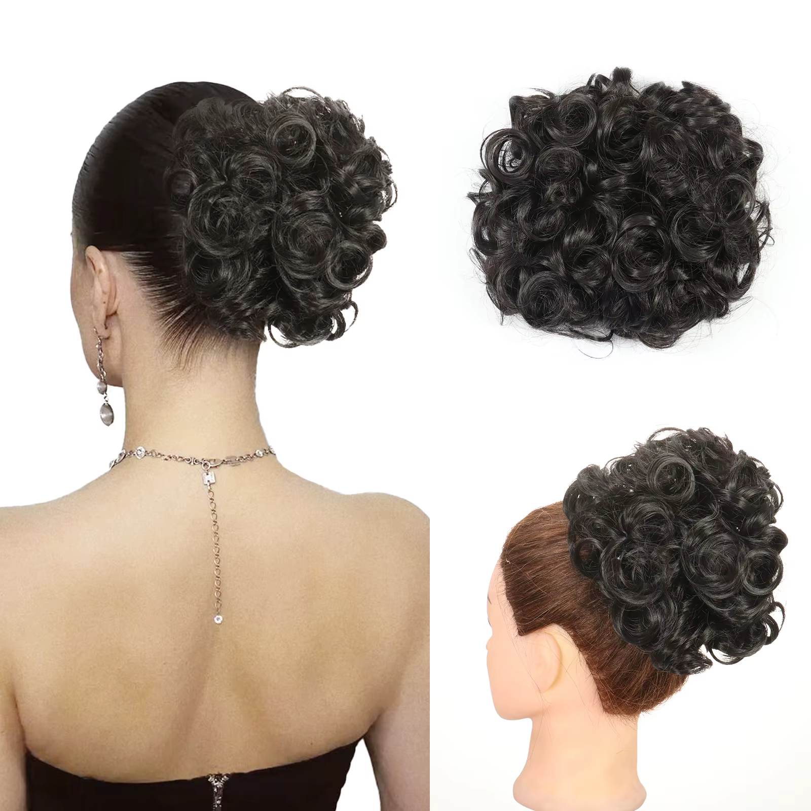 Chignon synthétique chouchou postiche bouclée plat Extension de Chignon avec peignes Chignon en déso