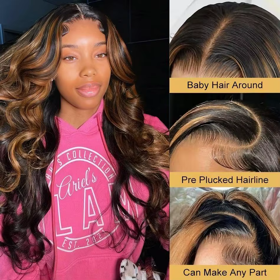 Perruque Lace Frontal Wig Body Wave naturelle, cheveux humains, 13x6 Hd, P427 1B30, noir, marron, bl