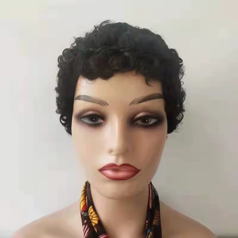 Perruques de cheveux humains courts bouclés pour femmes pleine Machine faite coupe Pixie perruque de